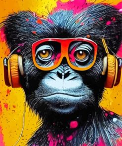 Colorful Monkey With Headphones Paint By Numbers