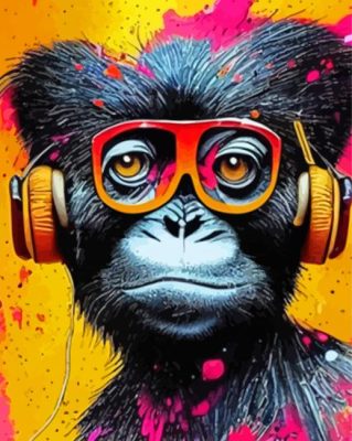 Colorful Monkey With Headphones Paint By Numbers