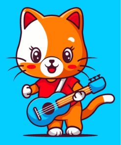 Cute Cat Playing Guitar Paint By Numbers