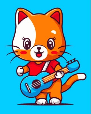 Cute Cat Playing Guitar Paint By Numbers