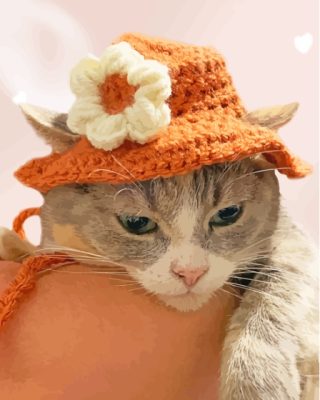 Cute Kitten With Summer Hat Paint By Numbers