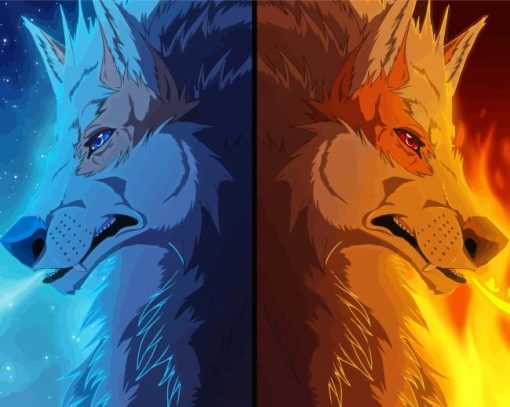 Fire Ice Wolves Anime Paint By Numbers