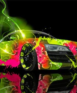 Green And Pink Car Illustration Paint By Numbers