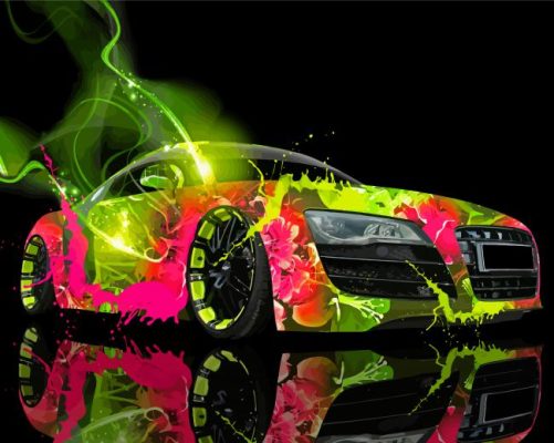 Green And Pink Car Illustration Paint By Numbers