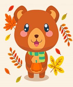 Happy Bear Autumn Leaves Paint By Numbers