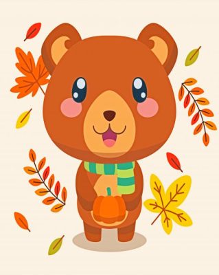 Happy Bear Autumn Leaves Paint By Numbers