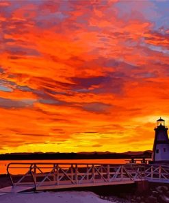 Lighthouse Sunset By The Lake Paint By Numbers