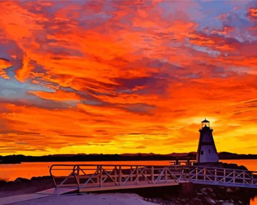 Lighthouse Sunset By The Lake Paint By Numbers