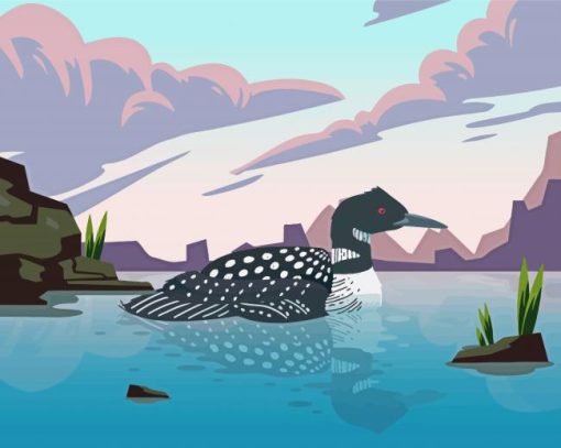 Loon Bird On Lake Illustration Paint By Numbers