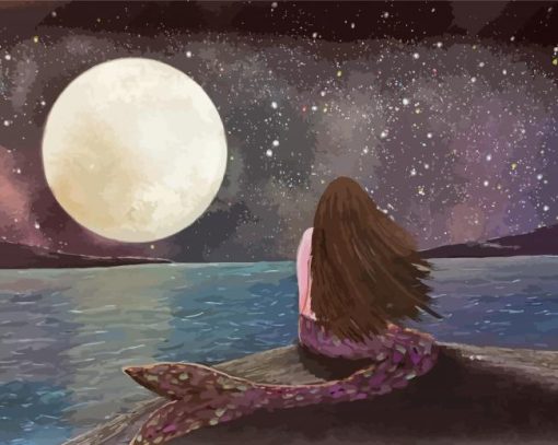 Mermaid Under The Moonlight Art Paint By Numbers