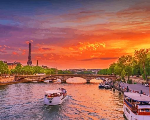 Sunset River In Paris Paint By Numbers