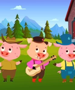 Three Little Pigs Playing Music And Singing Paint By Numbers