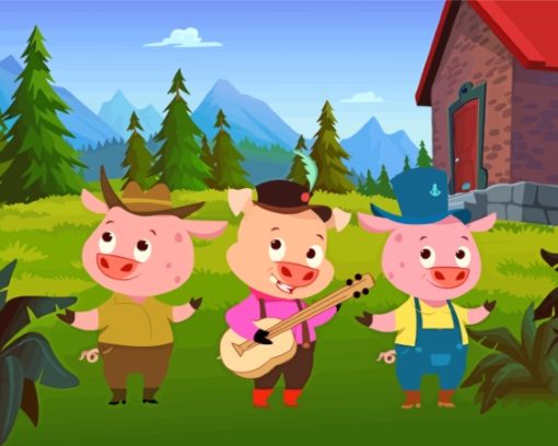 Three Little Pigs Playing Music And Singing Paint By Numbers