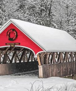 Winter Covered Bridge Paint By Numbers