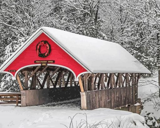 Winter Covered Bridge Paint By Numbers