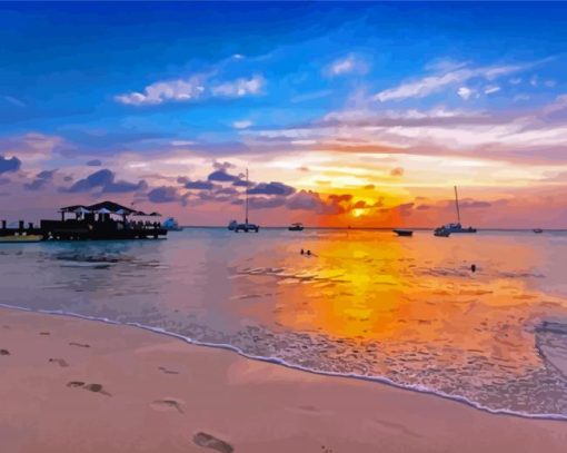 Aesthetic Aruba Beach At Sunset Paint By Numbers