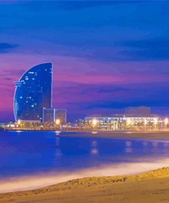 Beautiful Sky Colors Reflection At Barcelona Beach Paint By Numbers