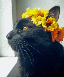 Black Cat And Sunflowers Crown Paint By Numbers