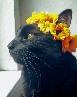 Black Cat And Sunflowers Crown Paint By Numbers