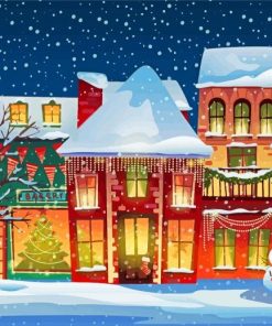 Cartoon Village Christmas Snow Paint By Numbers