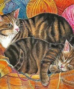 Cat And kitten With Yarn Basket Paint By Numbers