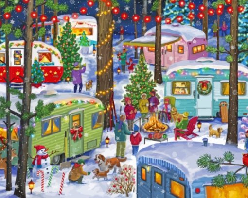 Christmas Camping In Snow Paint By Numbers