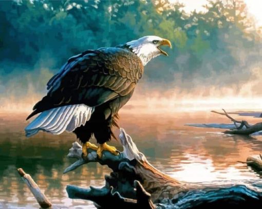 Eagle On Tree By The River Art Paint By Numbers