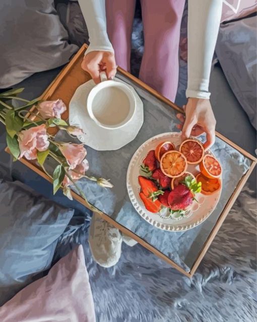 Girl Having Breakfast On Bed Paint By Numbers