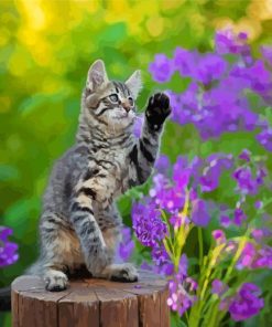 Kitten With Purple Flowers Paint By Numbers