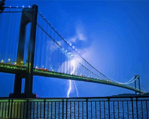 Lightning At Verrazzano Narrows Bridge Paint By Numbers