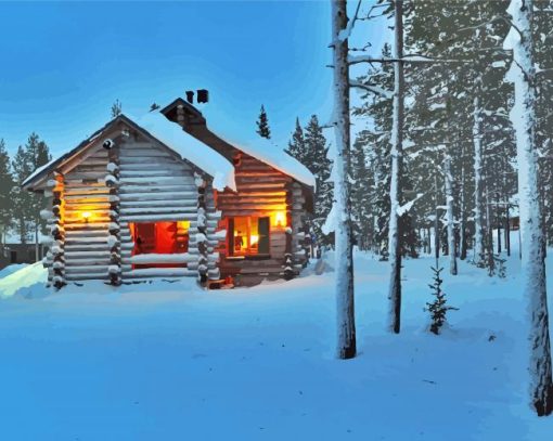 Norwegian Cabin In Snow Paint By Numbers