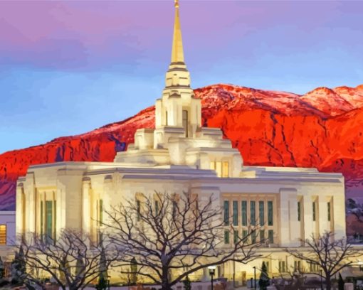 Ogden Utah Temple Red Mountain Paint By Numbers