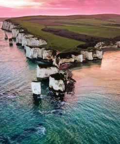 Pink Sunset In Old Harry Rocks Paint By Numbers