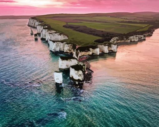 Pink Sunset In Old Harry Rocks Paint By Numbers