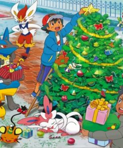 Pokemon With Christmas Tree Paint By Numbers