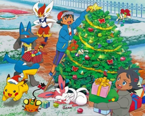 Pokemon With Christmas Tree Paint By Numbers