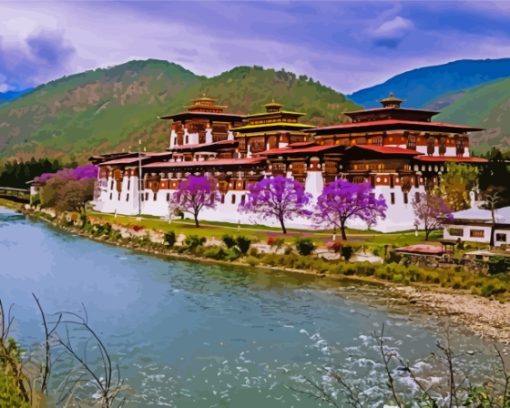 Punakha Dzong Bhutan Asia Paint By Numbers