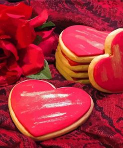 Red Rose With Red Valentine Cookies Paint By Numbers