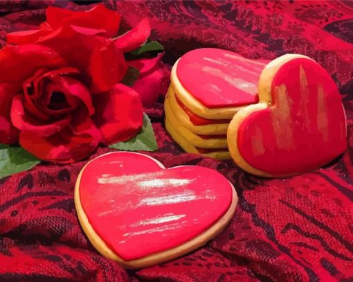 Red Rose With Red Valentine Cookies Paint By Numbers