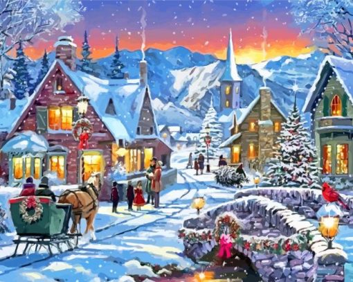 SNOWY VILLAGE Art Paint By Numbers