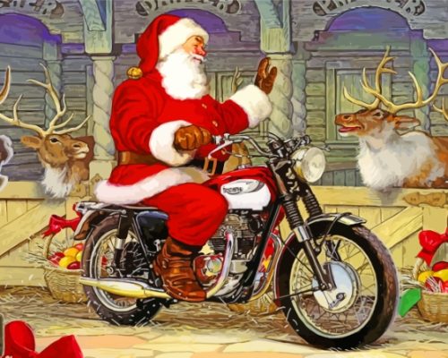 Santa Claus With Motorcycle Paint By Numbers