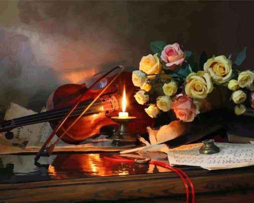 Still Life With Roses And Violin Paint By Numbers