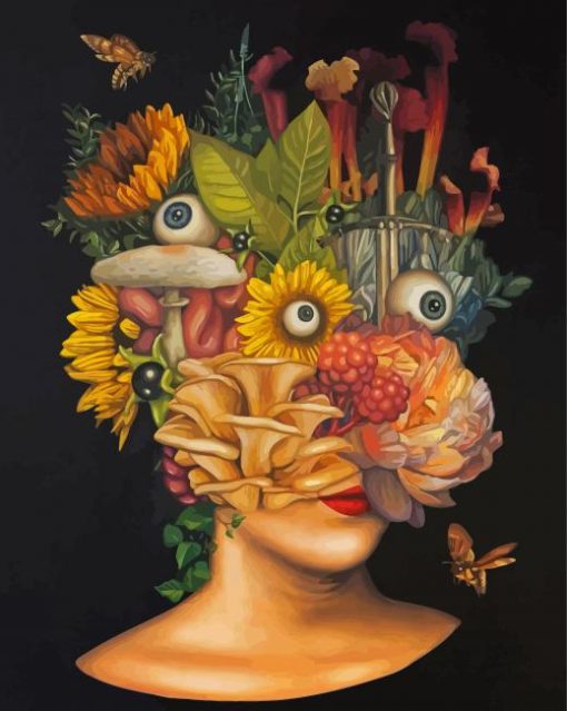 Surrealist Flowers Woman Face Paint By Numbers