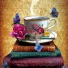 Vintage Books With Tea Cup And Butterflies Paint By Numbers