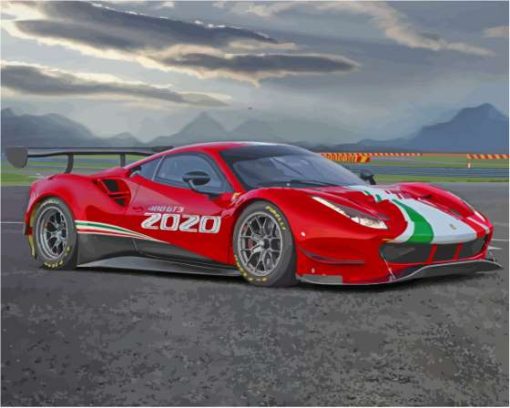 White Red And Green Ferrari 488 GT3 Paint By Numbers