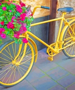 Yellow Bike And Pink Flowers Paint By Numbers