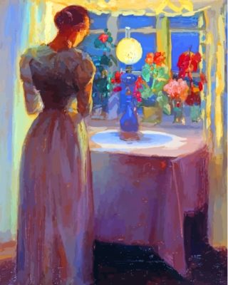 Young Girl In Front Of A Lighted Lamp Anna Ancher Paint By Numbers