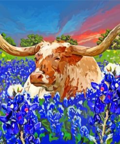 Aesthetic Bluebonnets And Longhorn Art Paint By Numbers