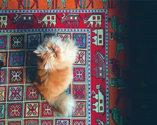 Brown Cat On Persian Rug Paint By Numbers