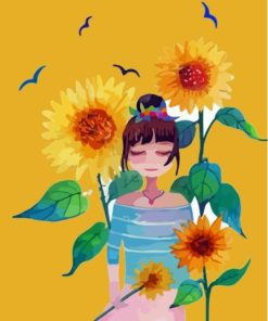 Girl With Yellow Flowers Paint By Numbers